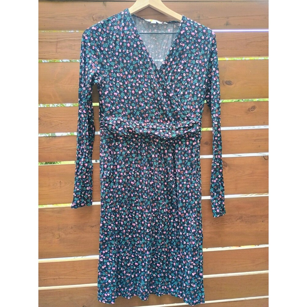 BODEN Layla Jersey Dress - Size 8 R- Print Wrap Style Navy Multi Color